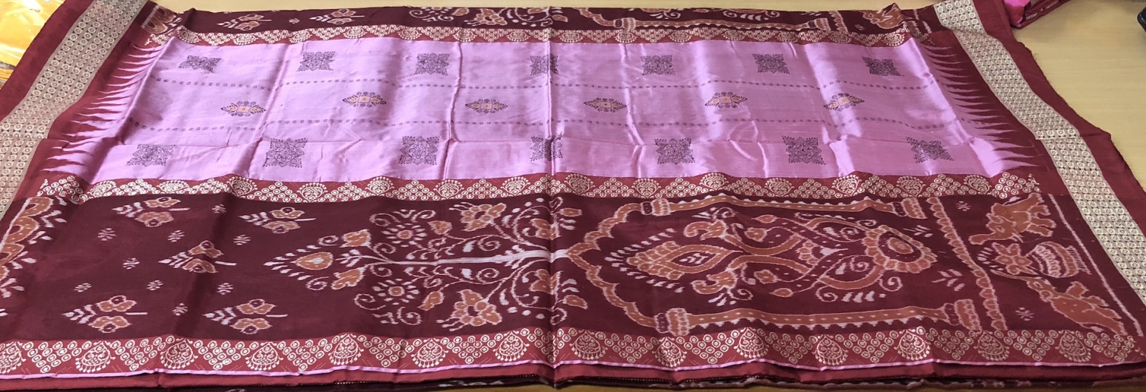 Beautiful Pink and Maroon Bomkai And Ikat Silk Saree with Blouse piece