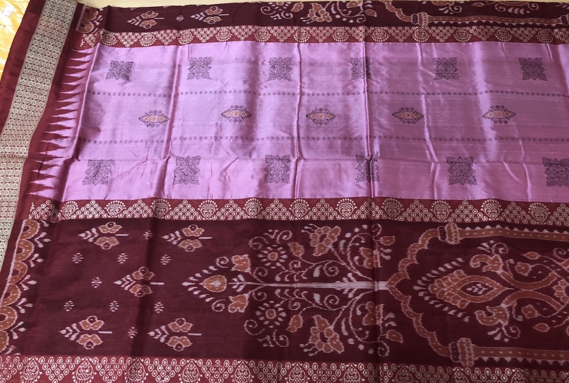 Beautiful Pink and Maroon Bomkai And Ikat Silk Saree with Blouse piece