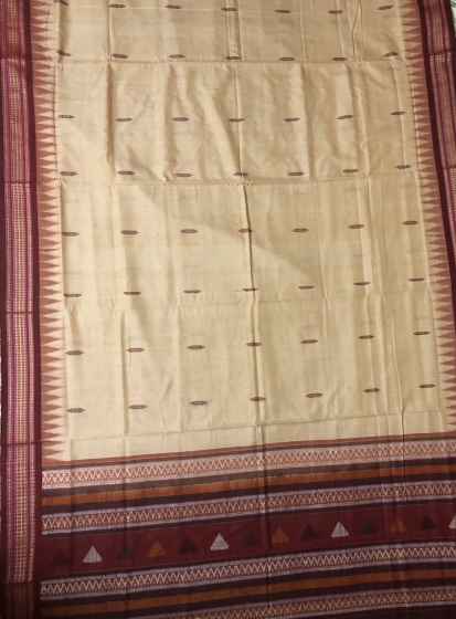 Beige and Maroon Cotton Bomkai Saree with Blouse