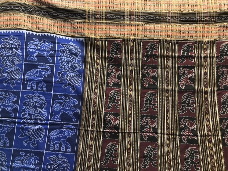 Master Weaver s Creation Exclusively Woven Animal Motifs Ikat Cotton Saree with Blouse Piece