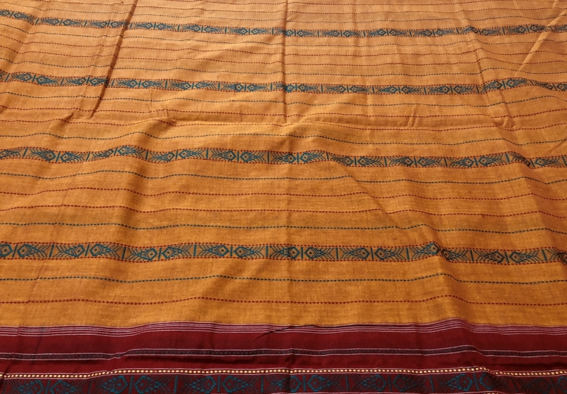 All Over Fish Motifs Handwoven Cotton Saree without Blouse Piece