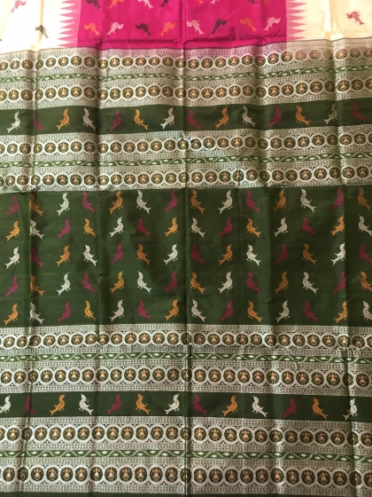 Exclusively Woven Bird Motifs Bomkai Silk Saree with Blouse pIece