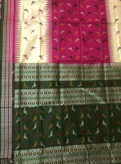 Exclusively Woven Bird Motifs Bomkai Silk Saree with Blouse pIece