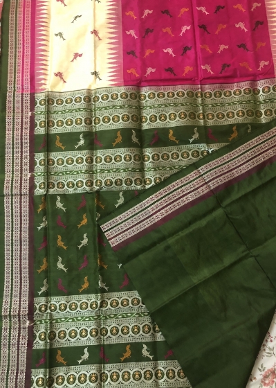 Exclusively Woven Bird Motifs Bomkai Silk Saree with Blouse pIece