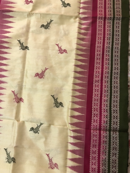 Exclusively Woven Bird Motifs Bomkai Silk Saree with Blouse pIece