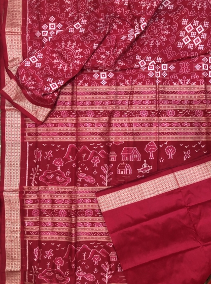 Exclusively woven Village Theme Aanchal Tribal Motifs Pasapalli Silk Saree with Blouse Piece