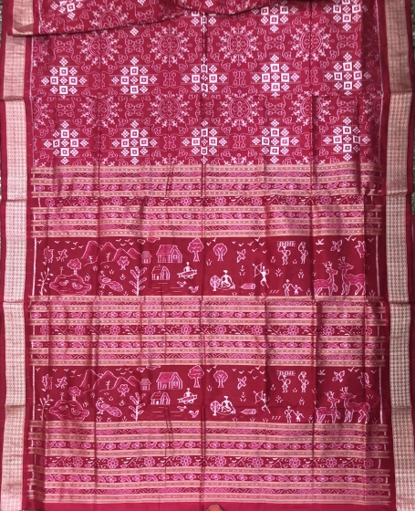 Exclusively woven Village Theme Aanchal Tribal Motifs Pasapalli Silk Saree with Blouse Piece