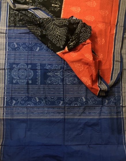 Beautiful color combinations intricately woven Cotton Ikat Saree with Blouse Piece