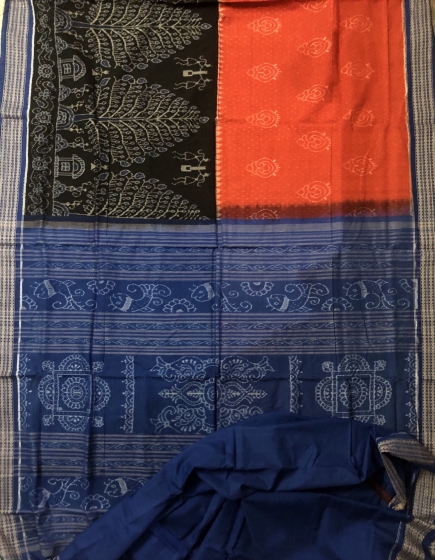 Beautiful color combinations intricately woven Cotton Ikat Saree with Blouse Piece