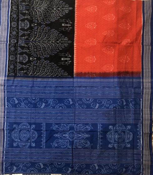 Beautiful color combinations intricately woven Cotton Ikat Saree with Blouse Piece