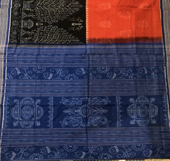 Beautiful color combinations intricately woven Cotton Ikat Saree with Blouse Piece