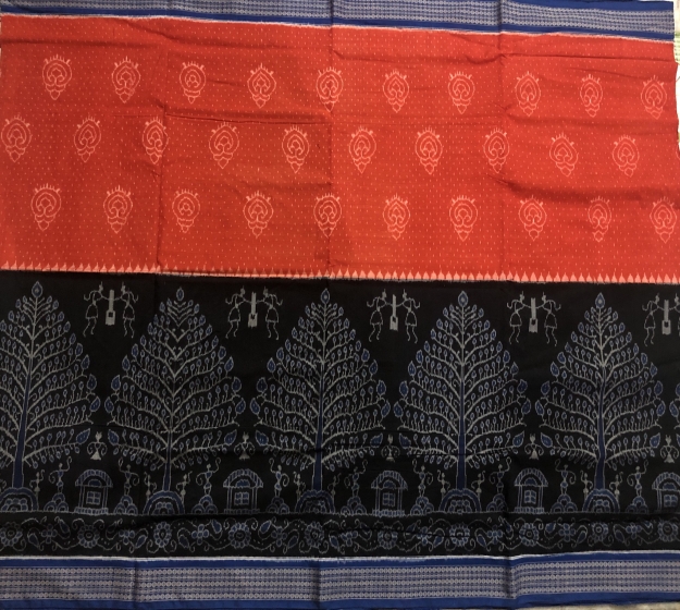 Beautiful color combinations intricately woven Cotton Ikat Saree with Blouse Piece