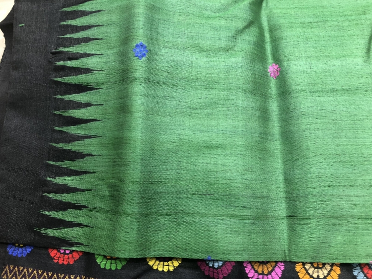 Green and Black Dolabedi Saree in Tasar with Blouse Piece