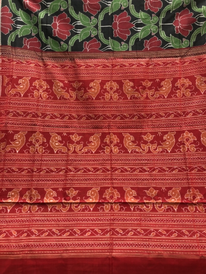 Parrot and Lotus Motifs Intricately woven Cotton Ikat Saree with Blouse Piece