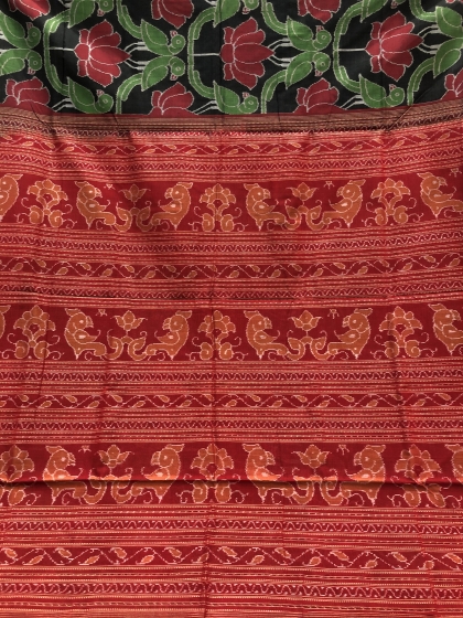 Parrot and Lotus Motifs Intricately woven Cotton Ikat Saree with Blouse Piece