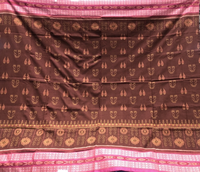 Laxmi pooja theme with Fish motifs border and bird motifs Aanchal Cotton Ikat Saree with blouse