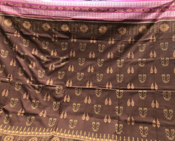 Laxmi pooja theme with Fish motifs border and bird motifs Aanchal Cotton Ikat Saree with blouse