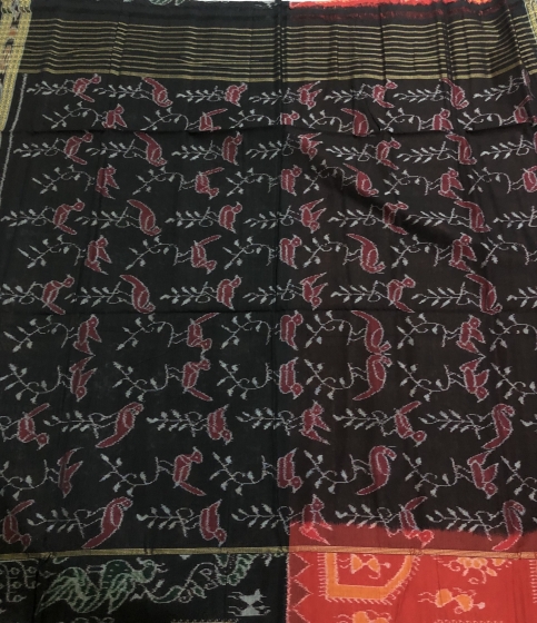 Bird motifs Aanchal Tribal Motifs Body Cotton Ikat Saree without Blouse Piece