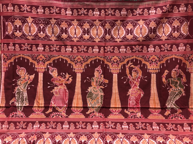 Spiritual Motifs with Temple and dancers Theme Intricately woven Cotton Double Ikat Saree with Blous