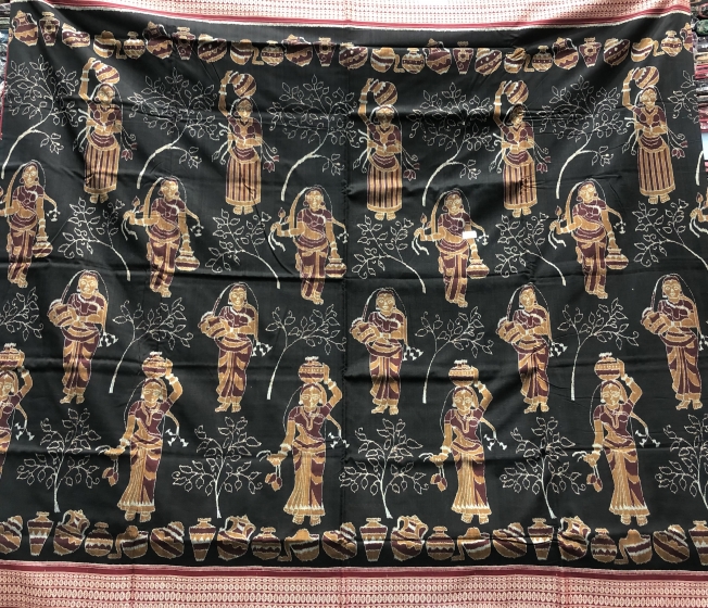 Master weaver s creation Intricately woven Women and elephant motifs Cotton Ikat Saree with Blouse