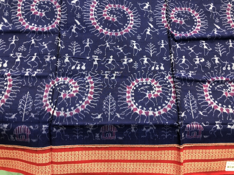 Intricately woven Tribal Motifs Ikkat Cotton Saree with Blouse Piece ...