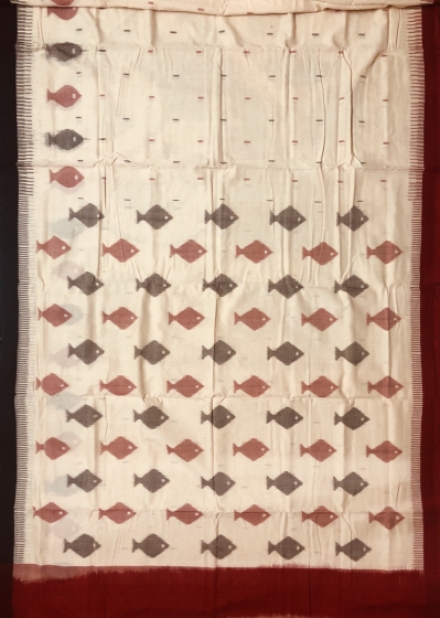 Ganga Jamuna Border Fish motifs Cotton Ikat Saree with Blouse Piece