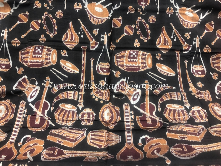 Musical Instruments Theme Cotton Ikat Saree with Blouse Piece