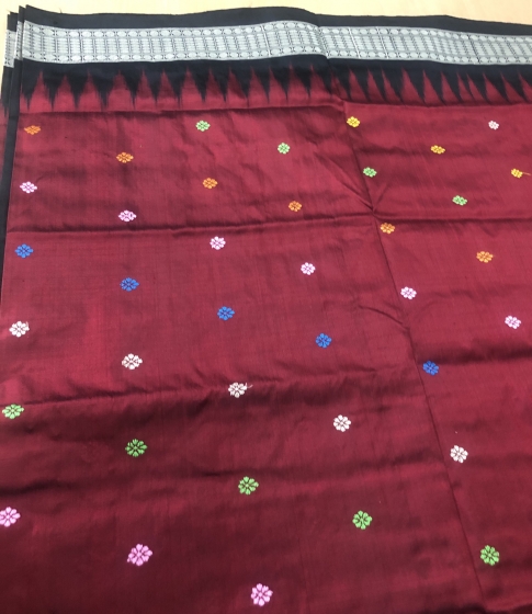 Exclusively woven Maroon Black Silk Dolabedi Saree with Blouse Piece