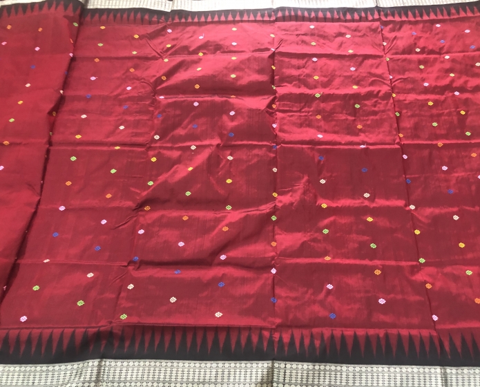 Exclusively woven Maroon Black Silk Dolabedi Saree with Blouse Piece