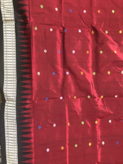 Exclusively woven Maroon Black Silk Dolabedi Saree with Blouse Piece