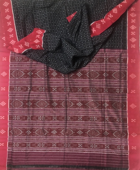 Pasapalli Border Traditional Aanchal Body Checks Cotton Ikat Saree without Blouse Piece