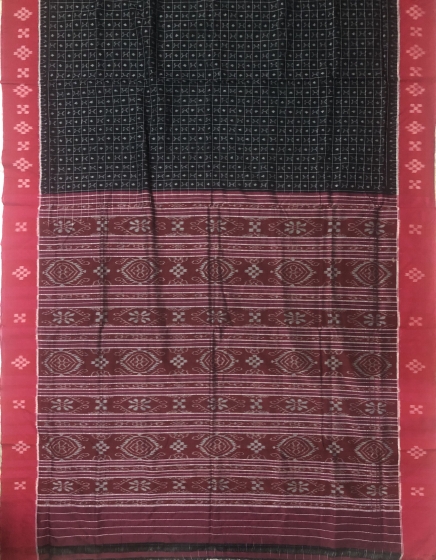 Pasapalli Border Traditional Aanchal Body Checks Cotton Ikat Saree without Blouse Piece