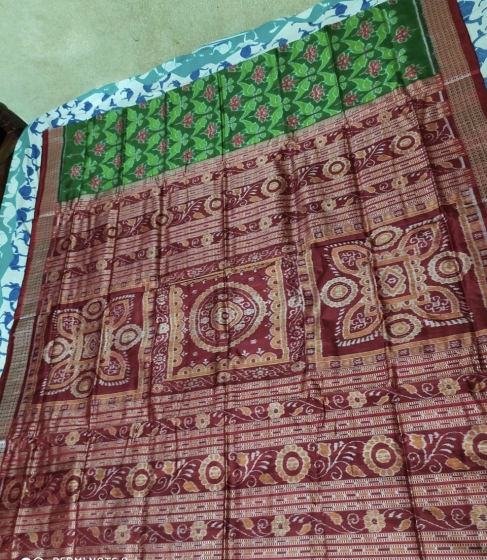 Exclusively woven Parrot and Lotus Motifs Double Ikat Silk Saree with ...