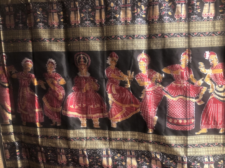 Master Weaver s Indian Classical dance poses with mudras Mandiramalini ikat silk saree with blouse