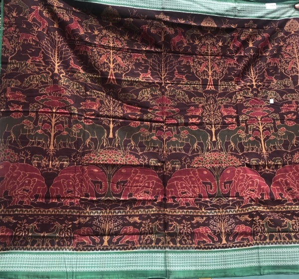 Exclusively woven Jungle theme cotton Ikat Saree with blouse Piece