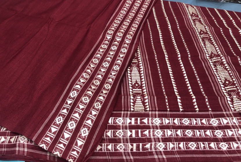 Maroon Habashpuri Cotton Saree with Blouse piece