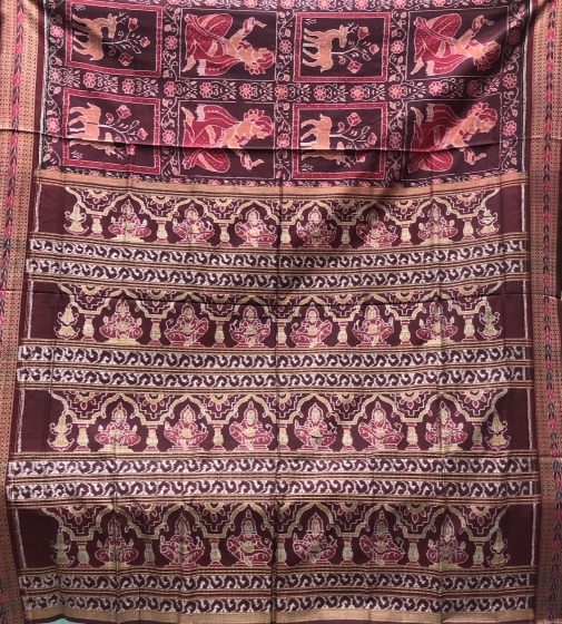 Deer and women motif Cotton Ikat Saree without Blouse piece