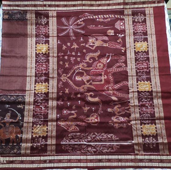 Exclusively woven Marriage theme in Tribal Art Ikat Silk Saree with ...