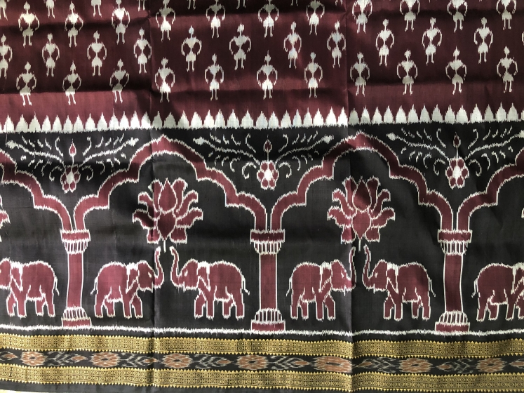 Elephant and tribal motifs with a touch of Pasapalli work Khandua Silk Saree without Blouse Piece