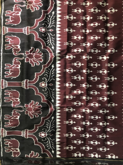 Elephant and tribal motifs with a touch of Pasapalli work Khandua Silk Saree without Blouse Piece