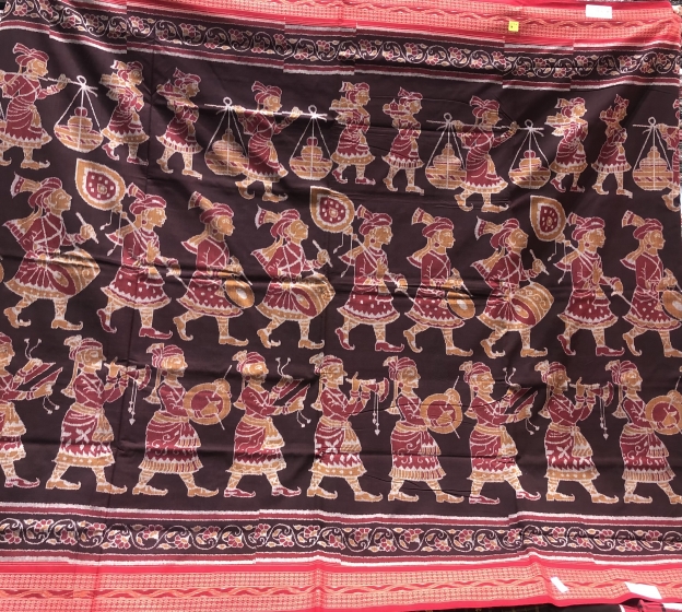 Exquisite Marriage theme Cotton Ikat Saree with Blouse Piece