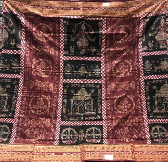 Konark temple theme Cotton Ikat Saree with Blouse Piece