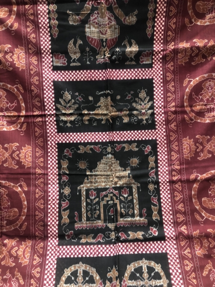 Konark temple theme Cotton Ikat Saree with Blouse Piece