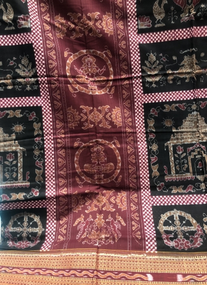 Konark temple theme Cotton Ikat Saree with Blouse Piece