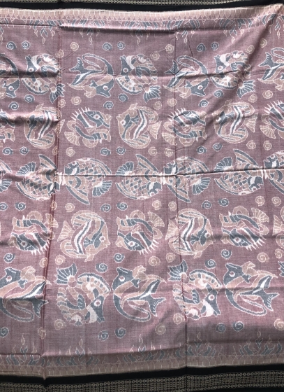 Exclusively woven fish motifs Cotton Ikat saree with blouse piece