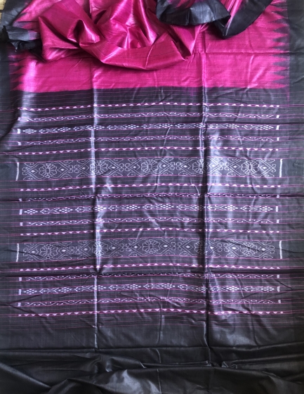 Magenta and black combination Gopalpur Tasar Ikat Saree with Blouse Piece