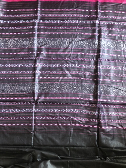 Magenta and black combination Gopalpur Tasar Ikat Saree with Blouse Piece