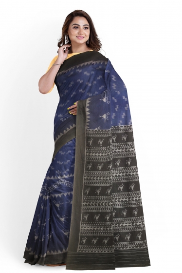 Tribal Motifs All over Ikat work Nuapatana Cotton Saree without Blouse Piece