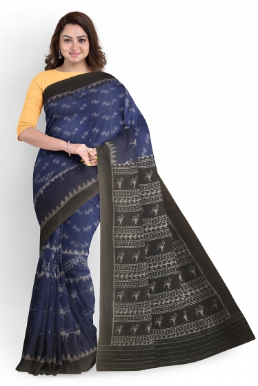 Tribal Motifs All over Ikat work Nuapatana Cotton Saree without Blouse Piece