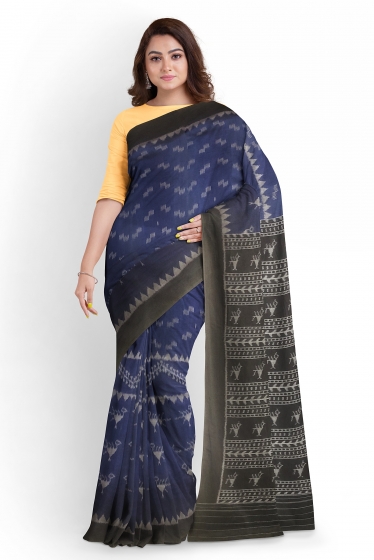 Tribal Motifs All over Ikat work Nuapatana Cotton Saree without Blouse Piece